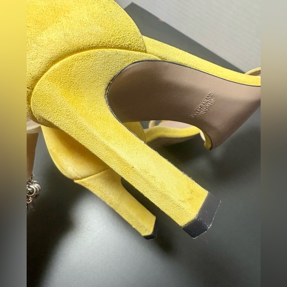 STUART WEITZMAN Square Nudist Yellow Suede Sandals - Picture 8 of 11